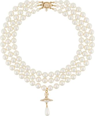 Vivienne Westwood Accessoires, Dames, Wit, ONE Size, Three Row Pearl Drop Choker
