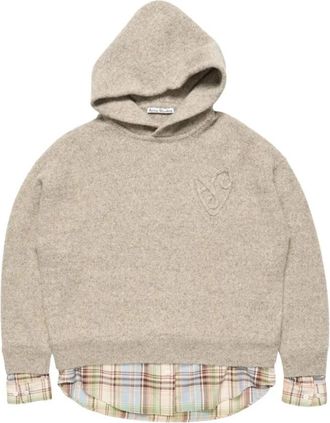 Acne Studios Gelaagde Gebreide Hoodie - Dames - Lange truien - Beige - S - Wol - Truien & Vesten