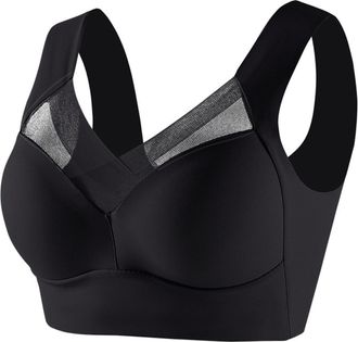 Generic Sports Bras for Women Workout Thin Laceless Comfortable Breathability Underwear Large Size Buckle Female Bra V Neck Vest Bralette Wireless Womens (Bla