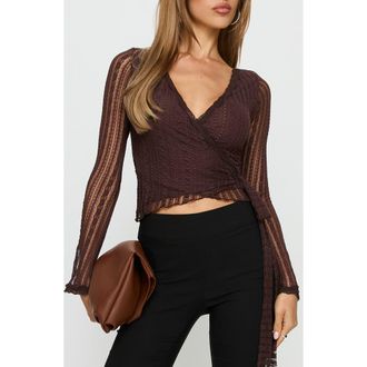 Princess Polly Tevon Lace Wrap Top in Brown at Nordstrom, Size 0