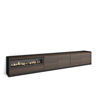 Skraut Home Skraut Home - Mueble Tv, Televisi&oacute;n, 310x37x50cm, Para Tv Hasta 80, Chimenea El&eacute;ctrica, Roble Oscuro Y Negro