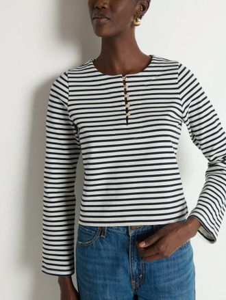 Nation Ltd Silvia Bracelet Long Sleeve Top In Navy Breton Stripe