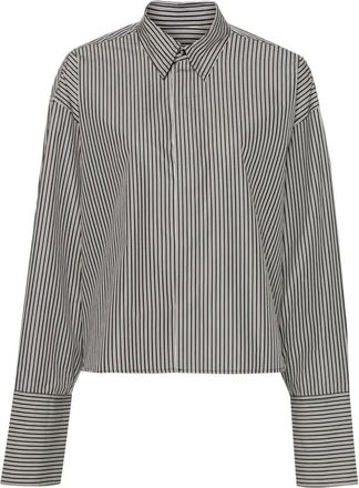 Ami Overhemden, Dames, Zwart, S, Katoen, Gestreepte Boxy Fit Overhemd Lange Mouw