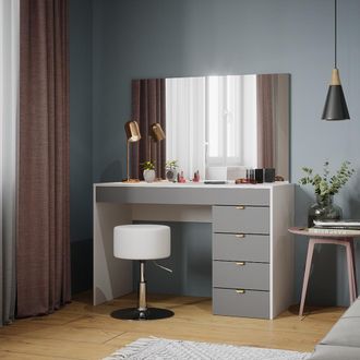 Vicco Tocador Elise, Blanco/gris/gris, 115 Cm Con Taburete