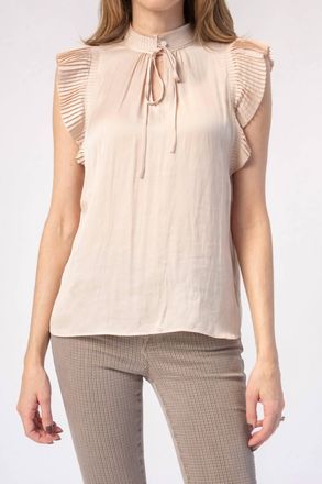 Frame Denim Pleated Keyhole Blouse In Parchment