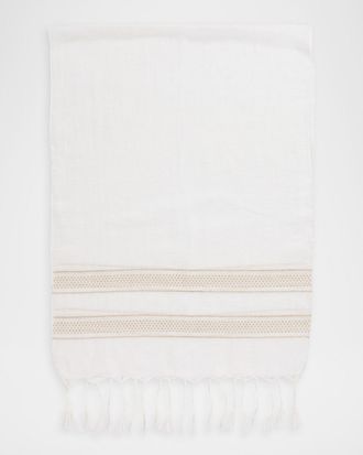Brunello Cucinelli Embroidered Linen Fringe-Trim Scarf