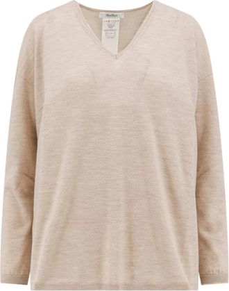 Max Mara V-neck Cashmere Trui - Dames - Cashmere truien - Beige - S - Kasjmier - Truien & Vesten