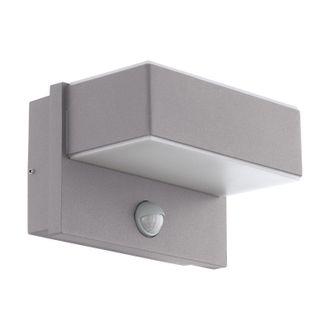 Loops IP44 Outdoor Wall Light & PIR Sensor Silver Steel Square 5.6W Built in LED in Metallics