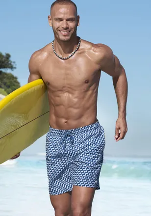 H.I.S Badeshorts H.I.S, Herren, Gr. XXL (58/60), N-Gr, blau (blau bedruckt), Microfaser, Recycling-Polyester, bedruckt, Badehosen Badeshorts, aus recycelten