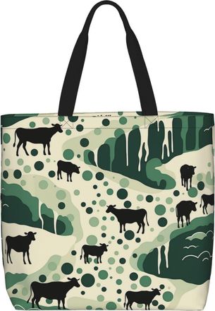 Generic Cow Silhouette Shopping Bag Foldable Shopper Bag Handle Tote Bags For Ladies Yoga Work