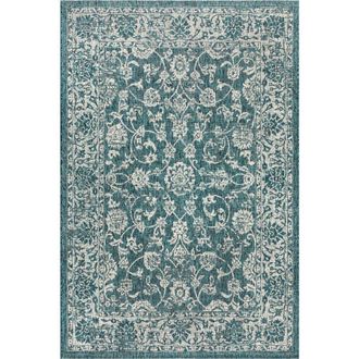 Jonathan Y Designs Tela Bohemian Textured Weave Floral Indoor/Outdoor Area Rug in Teal/gray at Nordstrom, Size 2Ft 0In X 8Ft 0In