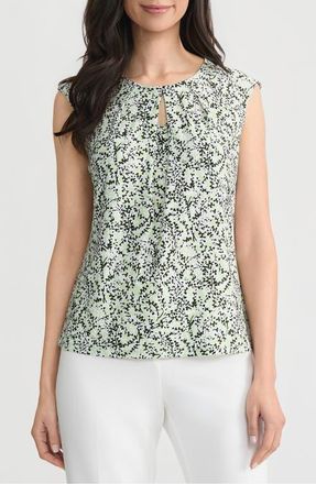 Kasper Floral Keyhole Sleeveless Top in Celery Multi at Nordstrom, Size X-Small