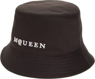 Alexander McQueen Logo Embroidered Bucket Hat in Black/Ivory at Nordstrom, Size Medium