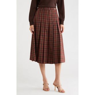 ASTR the Label Vena Plaid Pleated Midi Skirt in Wine Plaid at Nordstrom Rack, Size Large