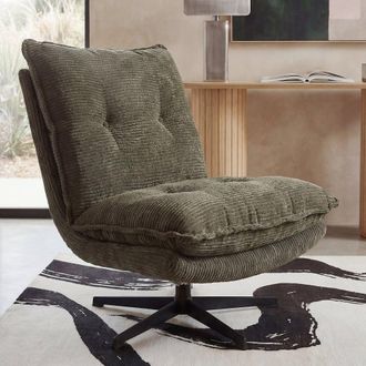 Maisons du monde Sill&oacute;n giratorio de pana verde kaki con base de acero negro