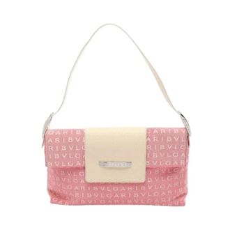 Bulgari Pre-owned Logomania Canvas Leather Shoulder Bag - Dames - Pre-owned - Roze - Maat: ONE Size Leer