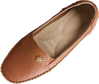 Generic Stylish Orthopedic Leather Shoes - All-Day Comfort for Women, Lightweight Slip on Stitched Flat-Soled Casual Walking Loafers (Brown, Adult, Women, 3.5