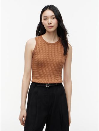 Tommy Hilfiger Womens Slim Fit Cable Knit Tank Top - Summer Cognac - L