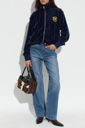 Stella McCartney Velvet Sweatshirt With A Stand-up Collar, Womens, Navy Blue