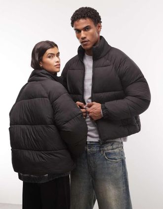 Collusion giacca puffer unisex con collo a imbuto nera-Nero