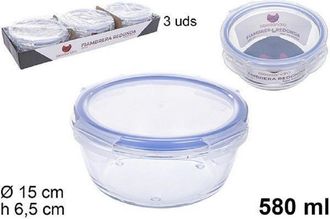 Trade Shop Trade Shop - Set 3pz Contenitori Per Alimenti Vetro Tondo Con Coperchi Plastica 580ml 110549