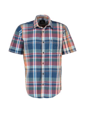 Lerros Kurzarmhemd LERROS LERROS Karohemd f&uuml;r Herren in sommerlichem Baumwoll-Leinen-Mix, Herren, Gr. S, Normalgr&ouml;ssen, blau (storm blau), 71% Baumwolle, 29%