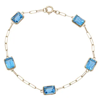 Diamond2Deal 10K Yellow Gold Swiss Blue Topaz Station Bracelet 7