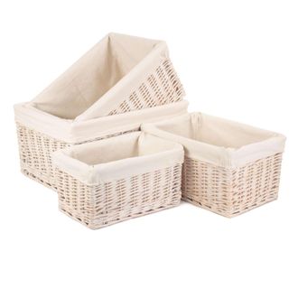 Red Hamper Wicker White Lined Storage Baskets Set 4
