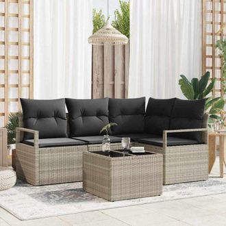 vidaXL Vidaxl - Conjunto De Sof&aacute; De Jard&iacute;n Con Coj&iacute;n 5 Pcs Gris Claro