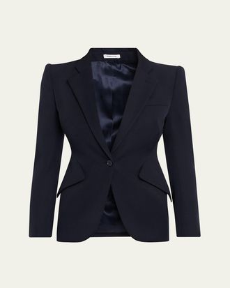 Alexander McQueen Peaked Shoulder Crepe Single-Button Jacket