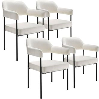 TecTake Armchair Doe Set Of 4 - Woven Fabric Off-White/Black in Off-White | Size: 4 Pack