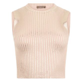 PESERICO Tops, Dames, Beige, S, Katoen, Ribgebreide Top