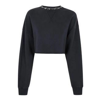 Golden Goose Cropped Crew Neck Sweatshirt met Rauwe Zoom - Dames - Sweatshirts - Zwart - S - Katoen - Hoodies & sweatvesten