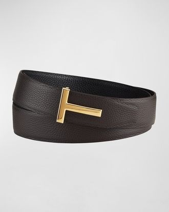 Tom Ford Mens Signature T Leather Belt