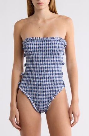 Damson Madder Betty Smocked One-Piece Swimsuit in Navy at Nordstrom Rack, Size 12 Us / 16 Uk
