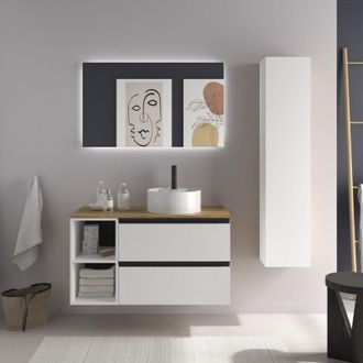 Cygnus Bath Mueble De Ba&ntilde;o Bequia Plus Metal 90cm Blanco Mate Lavabo Sobre Encimera Porcelana Lado Reversible 2h
