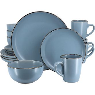 Gibson Home Rockaway 16 Piece Stoneware Metallic Rim Dinnerware Set in Blue at Nordstrom