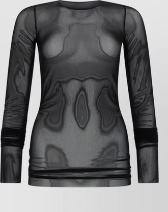 Rick Owens long sleeve stretch sheer round neck top