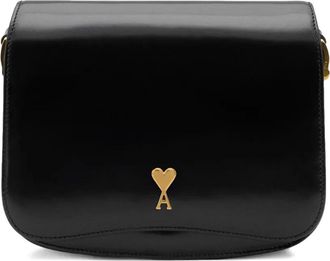 Ami Borsa a spalla in pelle con motivo a cuore - Nero