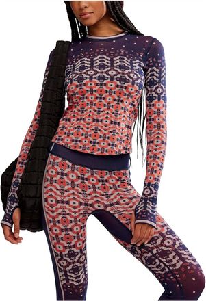 Free People Myoko Jacquard Base Layer Top In Apres Navy Combo