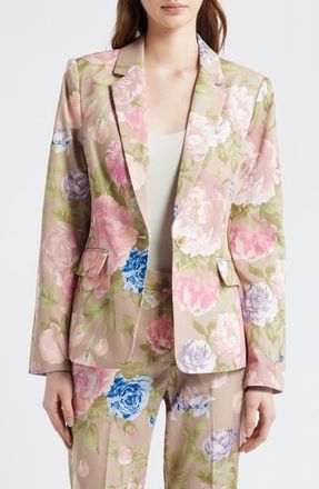 Tahari by ASL Print Sateen Blazer in Taupe Multi at Nordstrom, Size 16