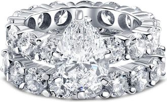 Pompeii3 Certified 13Ct Pear Shape Diamond Eternity Wedding Ring Set 14k Gold Lab Grown