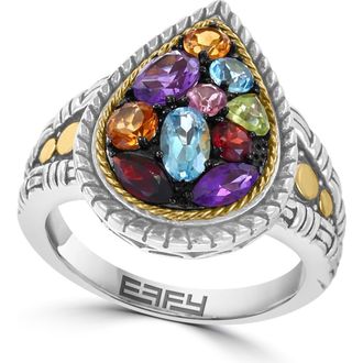 Effy Two-Tone Semiprecious Stone Pear Signet Ring in Silver Multi at Nordstrom Rack, Size 7