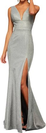 Sherri Hill Glitter Stretch Prom Dress In Electric Silver