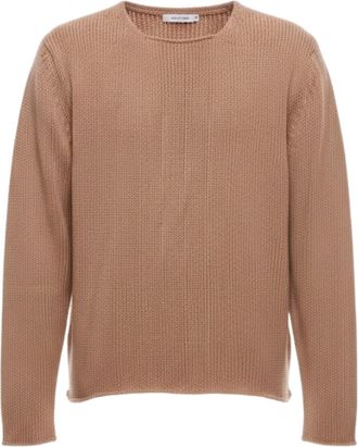 Fabrizio Del Carlo Textured Knit Beige Round Neck Sweater
