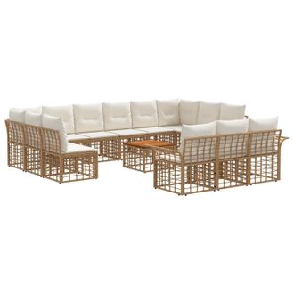 vidaXL Conjunto De Sof&aacute;s De Exterior 14 Pcs Natural Y Crema Poli&eacute;ster Vidaxl