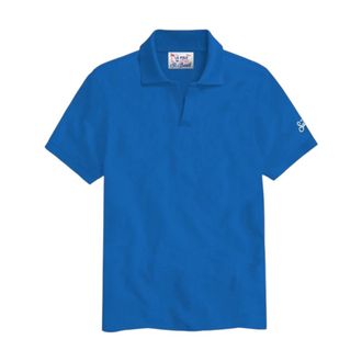 MC2 Saint Barth Polo Shirts, male, Blue, S, Mens Polo Shirt Half Sleeve Pique