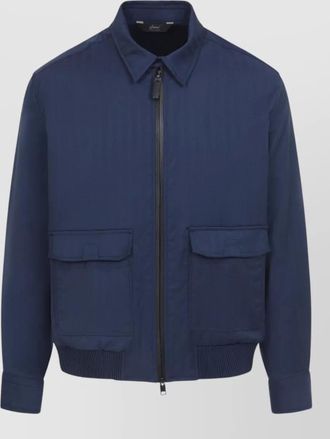 Brioni wool jacket flap pockets ribbed hem