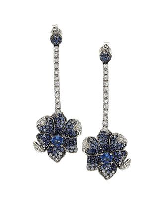 Suzy Levian 18K & Silver 4.27 Ct. Tw. Sapphire Flower Petal Drop Earrings