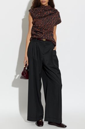 Ganni Back-Slit Top, Womens, Brown